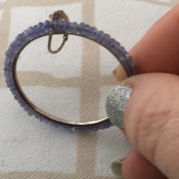 Sterling Tanzanite Beaded Hoops - Picture 3 of 4